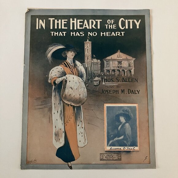 1910s Vintage Sheet Music WW1 In the Heart of the City That Has No Heart - Picture 3 of 16